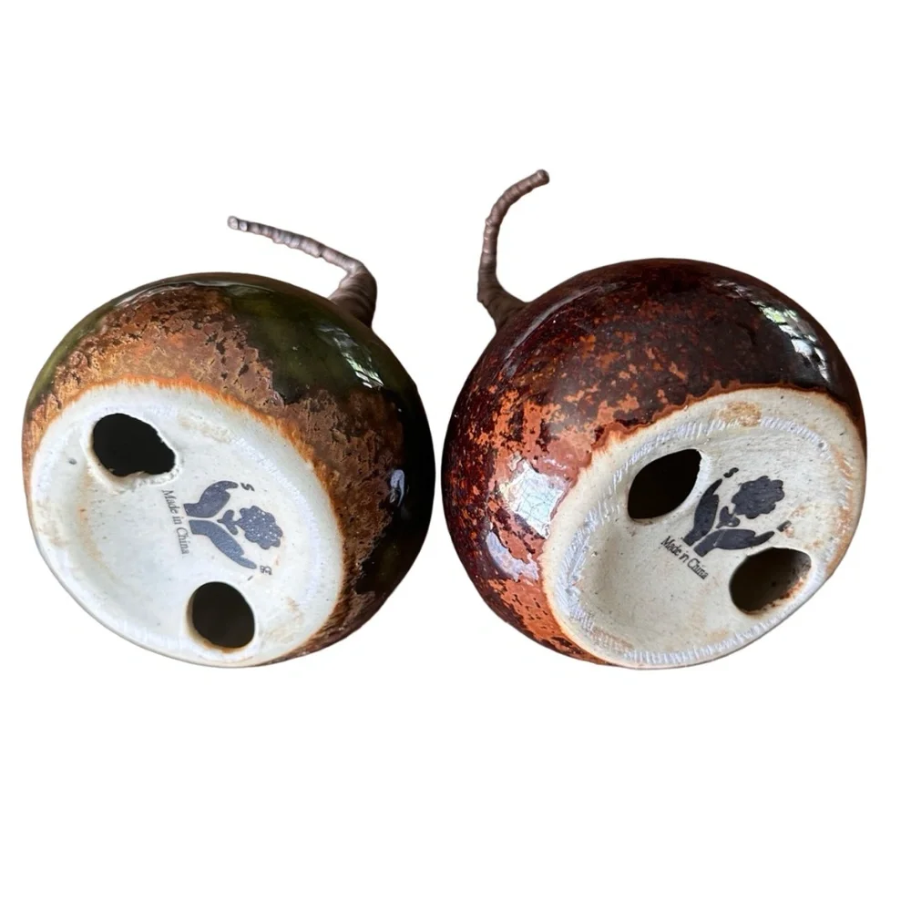PIER 1 Pear Ceramic Gourd w/Brown Wire Stem (set of 2) Decor